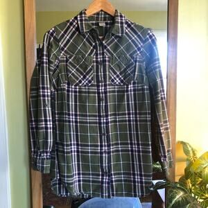 Duluth Trading Co. Long Sleeve Shirt Women's XS Green Plaid Gorpcore Outdoors